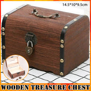 Wooden Treasure Chest Piggy Bank with Heart Lock