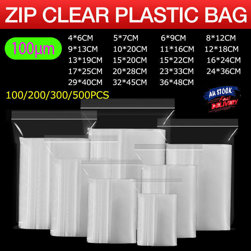 100μm Bulk Clear PE Zip Bags Resealable Storage Pack