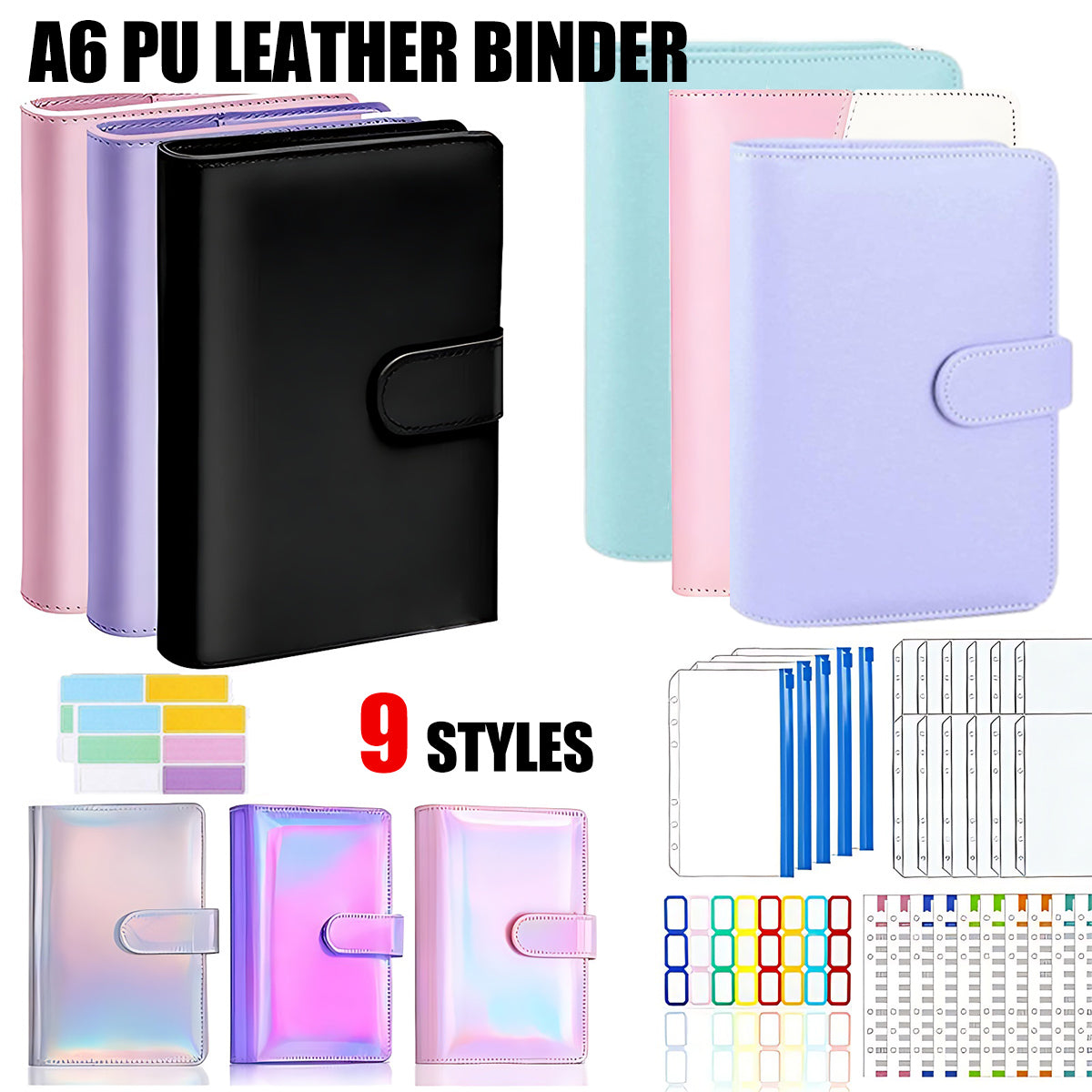 PU Leather Binder Cover Cash Envelope Planner with Pockets