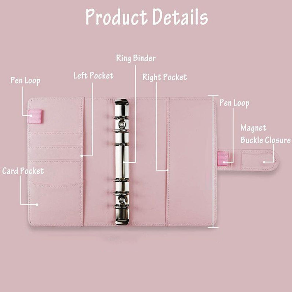 PU Leather Binder Cover Cash Envelope Planner with Pockets