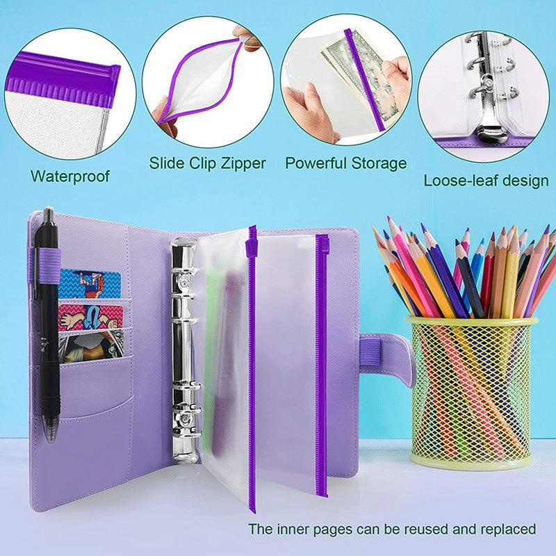 PU Leather Binder Cover Cash Envelope Planner with Pockets