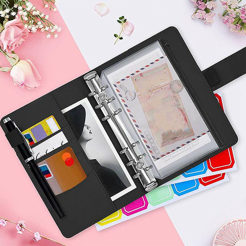PU Leather Binder Cover Cash Envelope Planner with Pockets