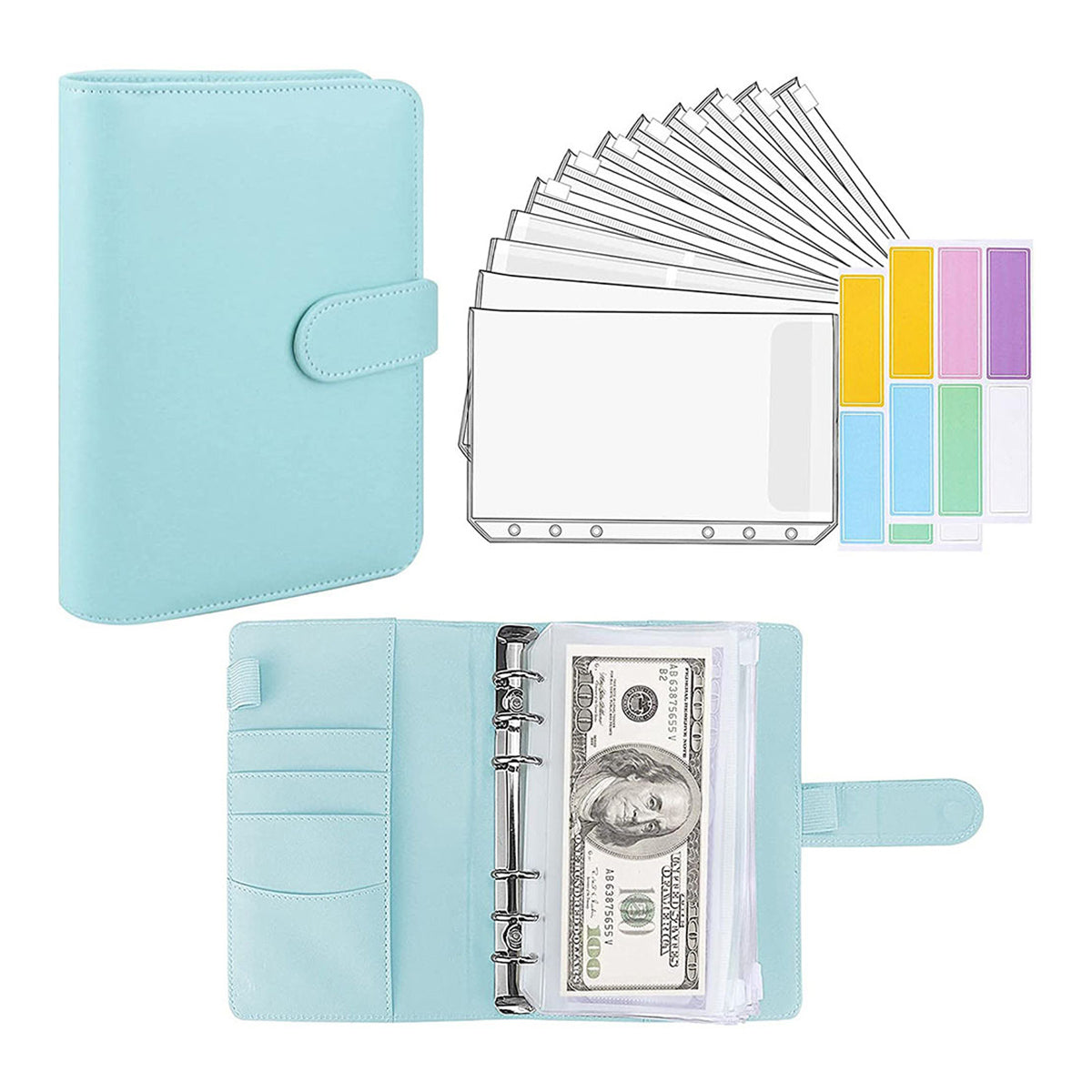 PU Leather Binder Cover Cash Envelope Planner with Pockets