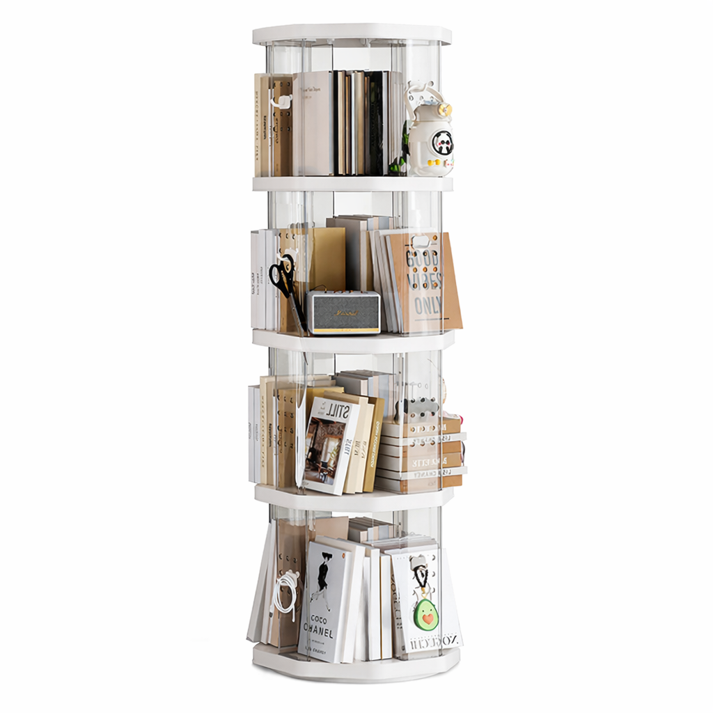 Floor Standing Rotating Bookshelf Clear Panels