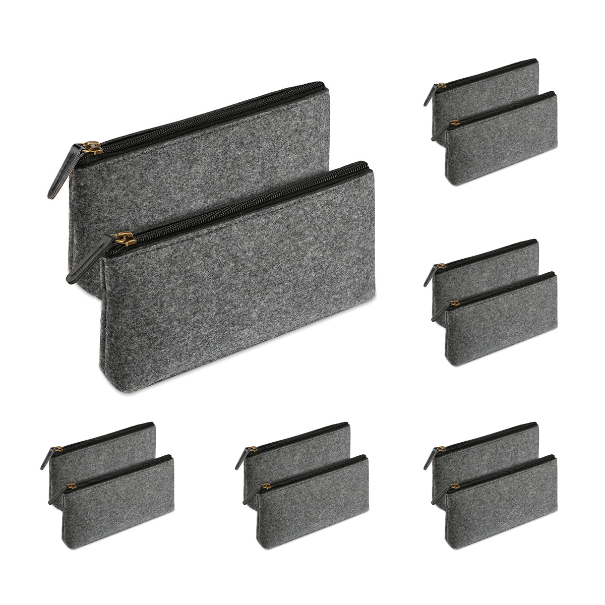 10 Pcs Felt Pencil Case Set Large Capacity Grey Zipper