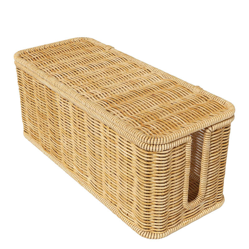 Cable Management Box with 180° Flip Cover Rattan 31×12.5×13cm