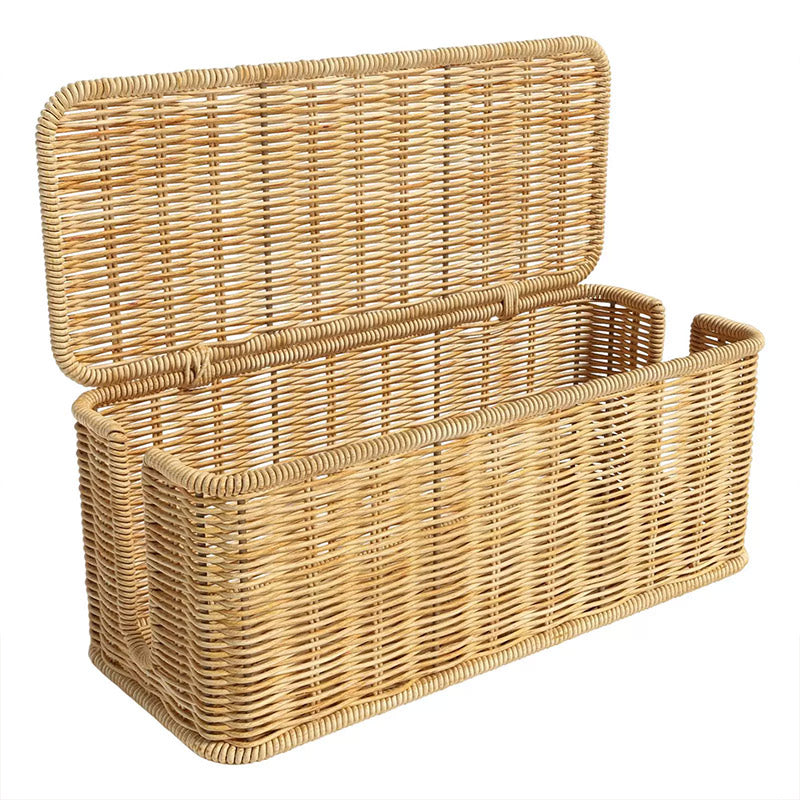 Cable Management Box with 180° Flip Cover Rattan 31×12.5×13cm