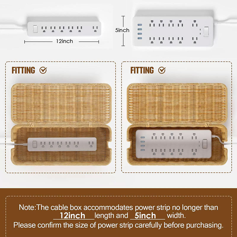 Cable Management Box with 180° Flip Cover Rattan 31×12.5×13cm