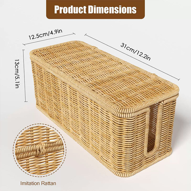 Cable Management Box with 180° Flip Cover Rattan 31×12.5×13cm