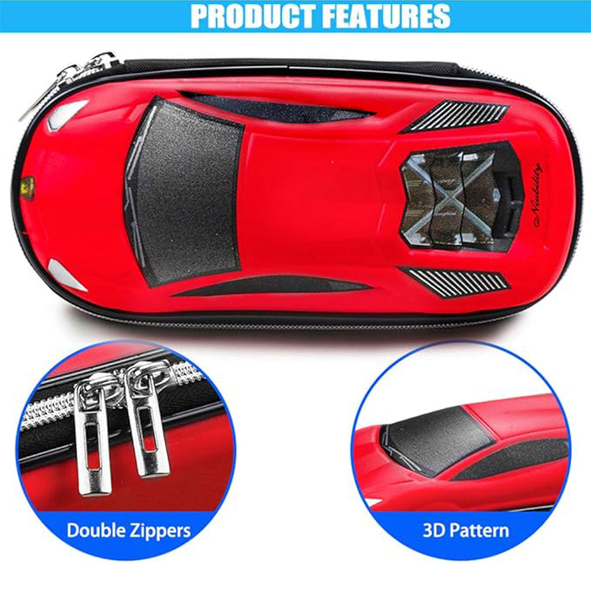 Sports Car Shaped Pencil Case Three Layer EVA Double Zippers