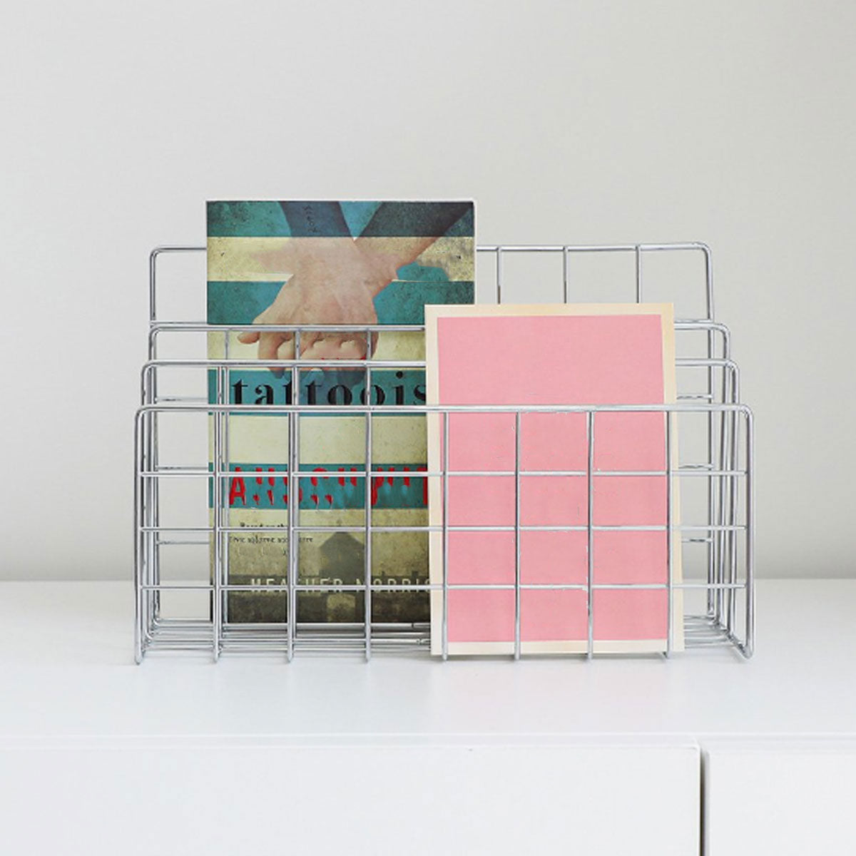 Three Layer Iron Document Organiser Rack Space Saving Silver Finish