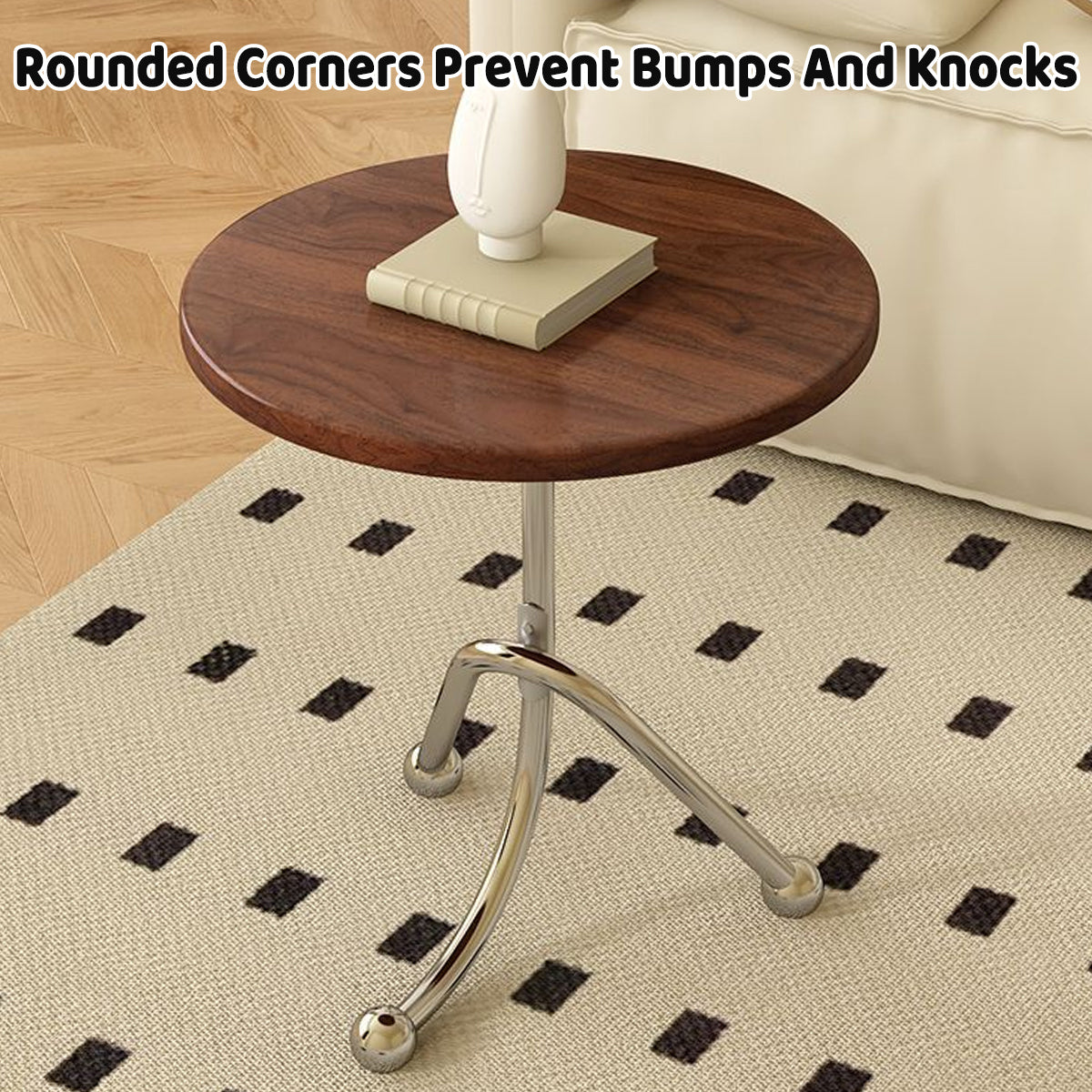 Vintage Round Side Table with Wooden Top for Living Room