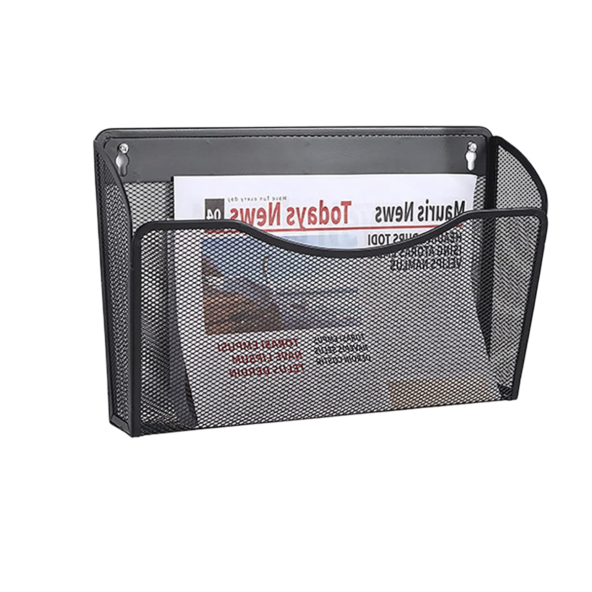 Wall Mounted Mesh File Organizer Rack Black Metal 35×10.5×22cm