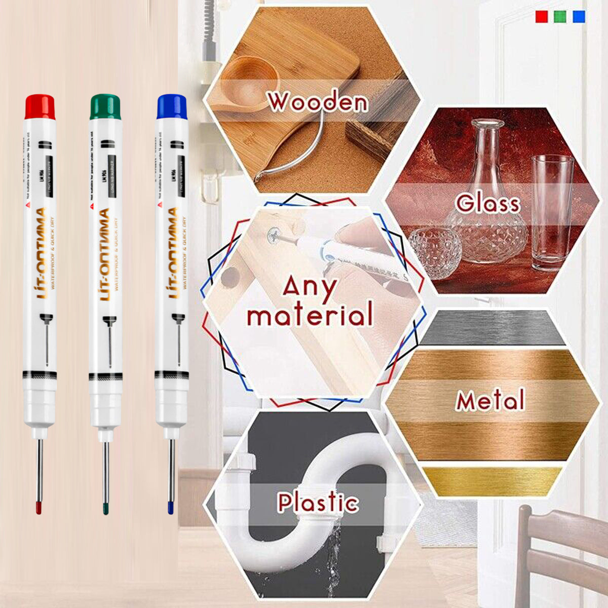 6PCS Long Nosed Precision Markers Waterproof Multi-Surface Marker Pens