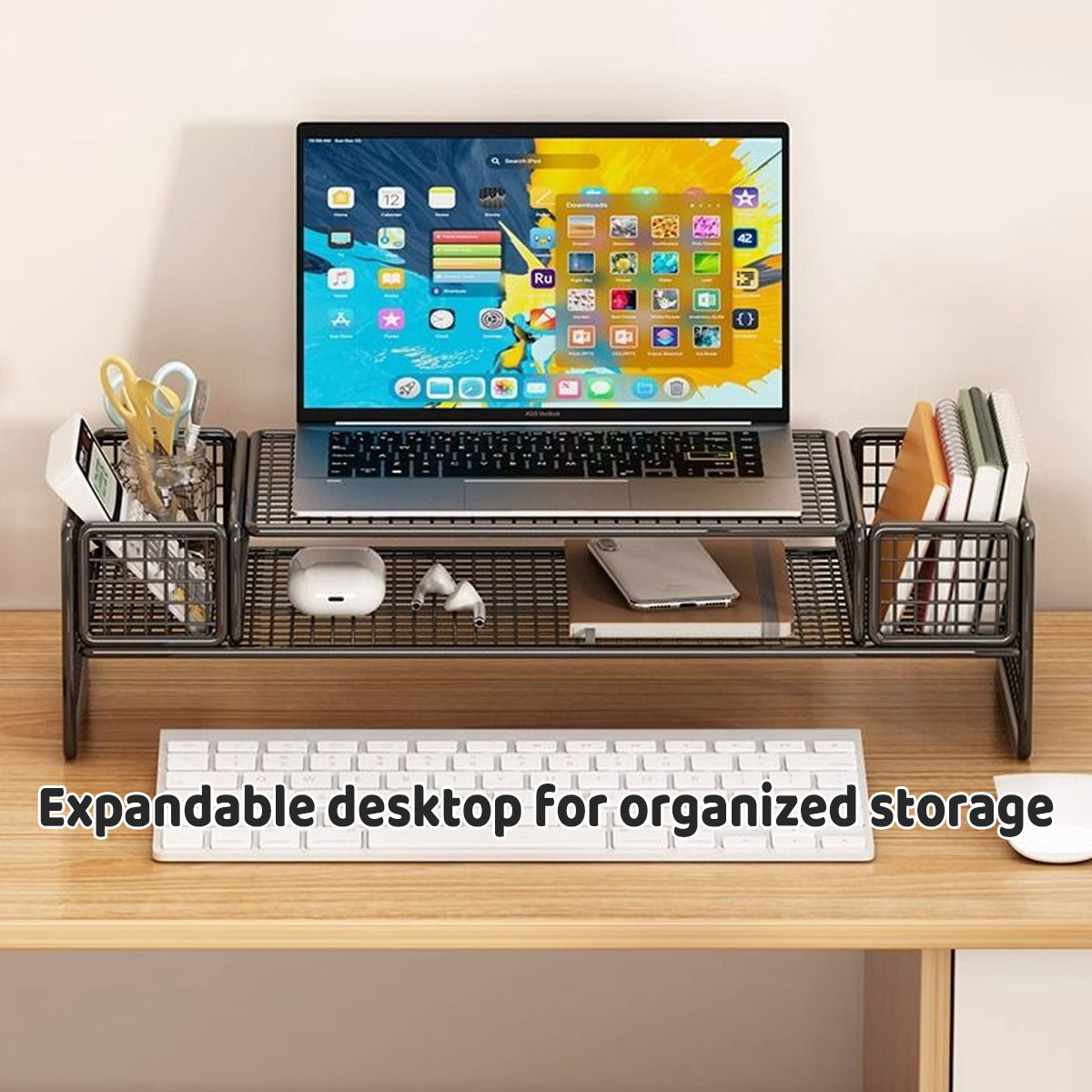 Monitor and Laptop Riser with Ventilated Black Metal Shelf