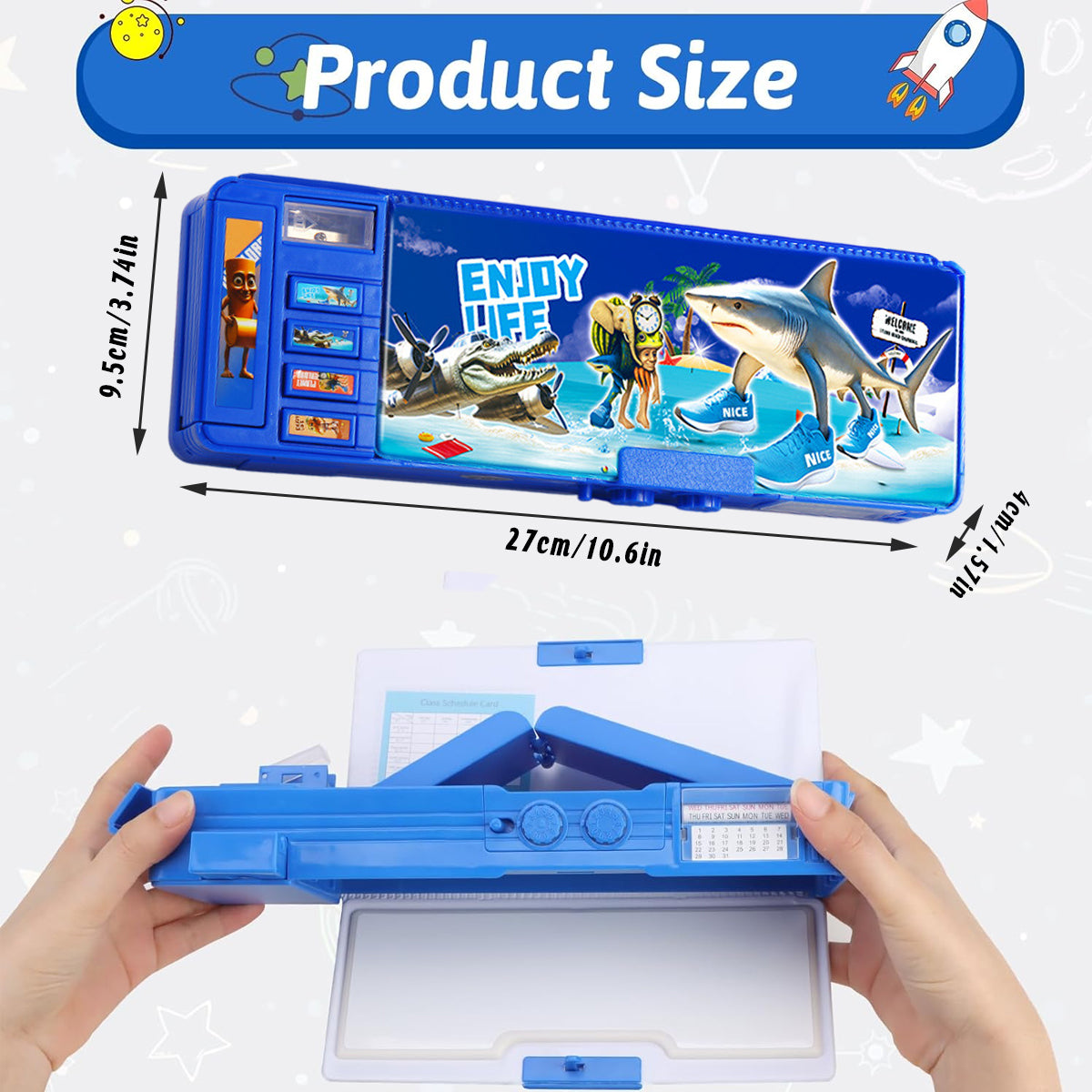 Astronaut Stationery Case PVC Blue with Zipper Compartments