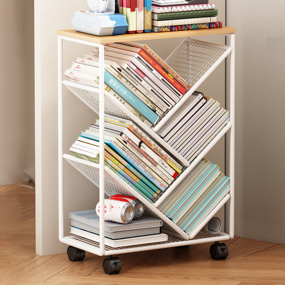 Mobile Wheeled Small Bookshelf Floor Storage Rack