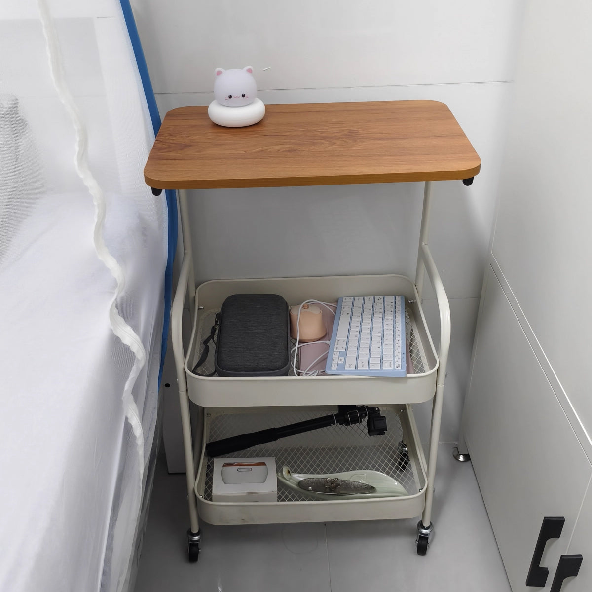 Multi Layer Coffee Table with Rolling Wheels Storage Rack