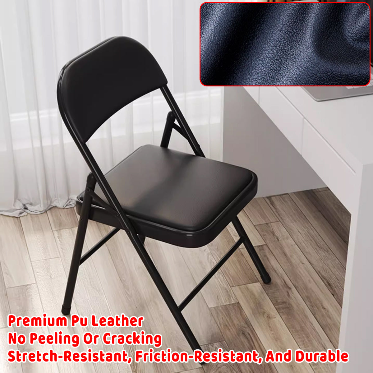 2 Pcs Folding Chairs with PU Leather Seat