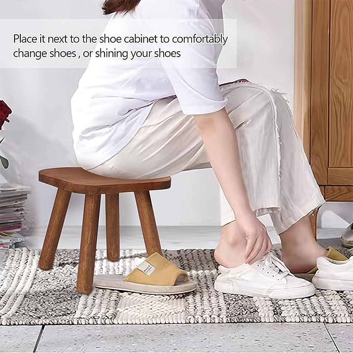 Solid Wood Short Stool for Kids Smooth Edges
