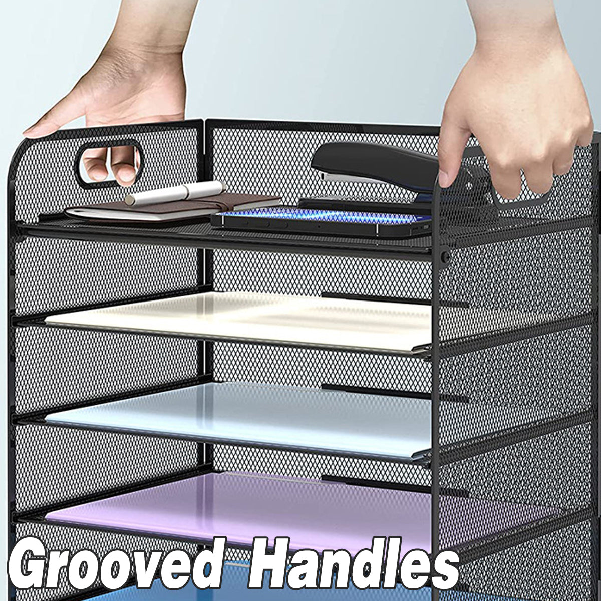 5-Tier Mesh Desk File Organizer with Handles Document Storage Rack