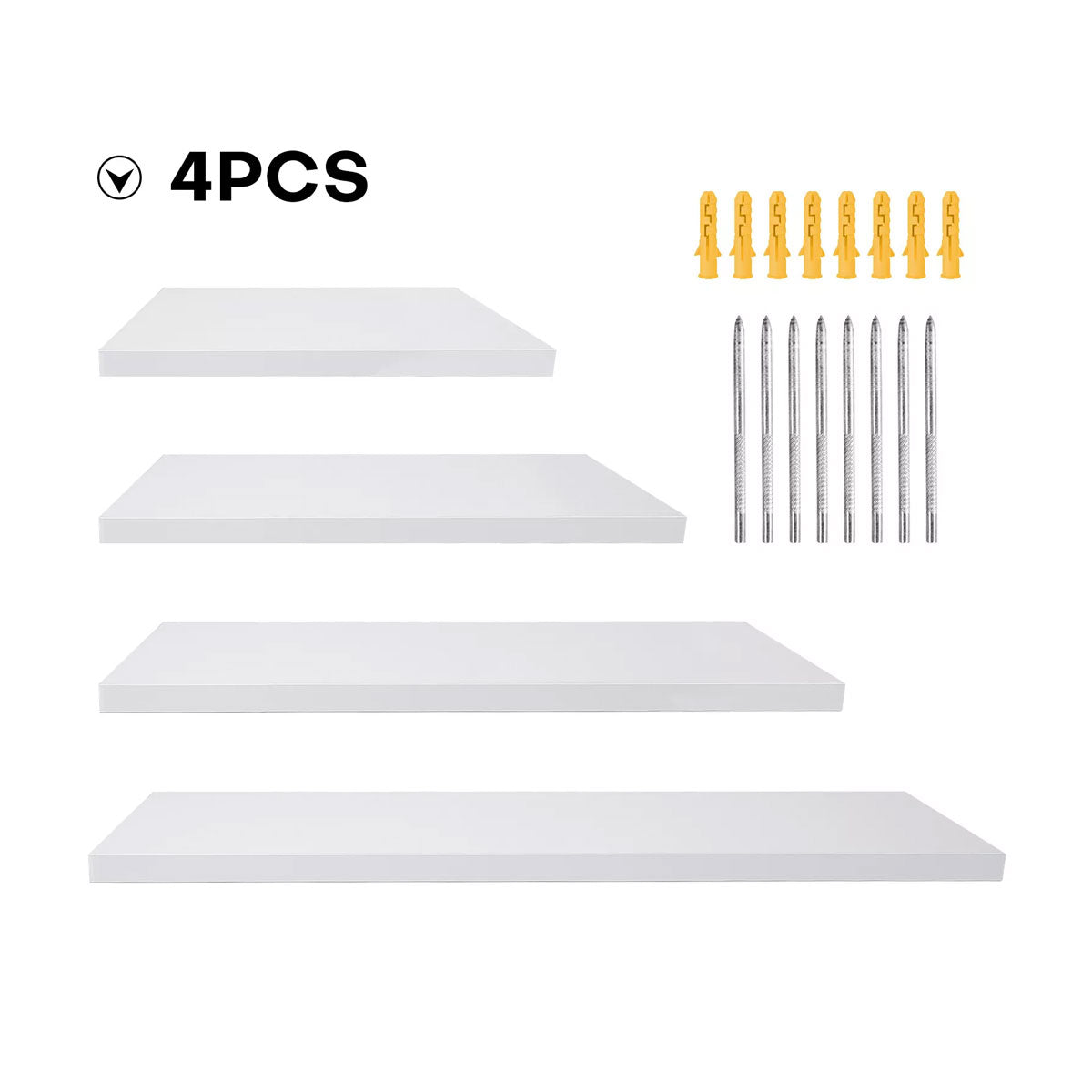 4 Pcs Wooden Floating Wall Shelves White Decorative Set