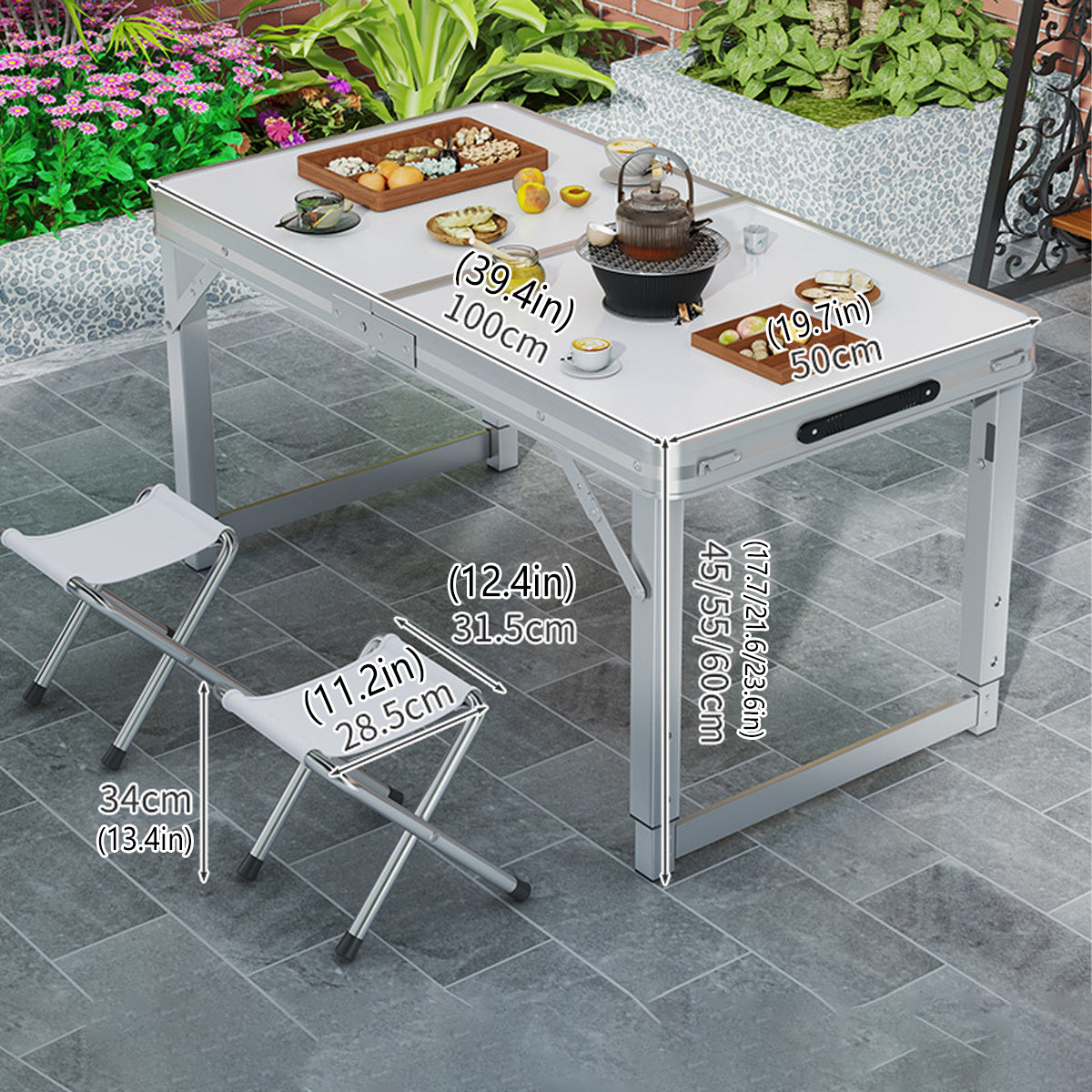 Folding Aluminium Picnic Table Set with 2 Stools