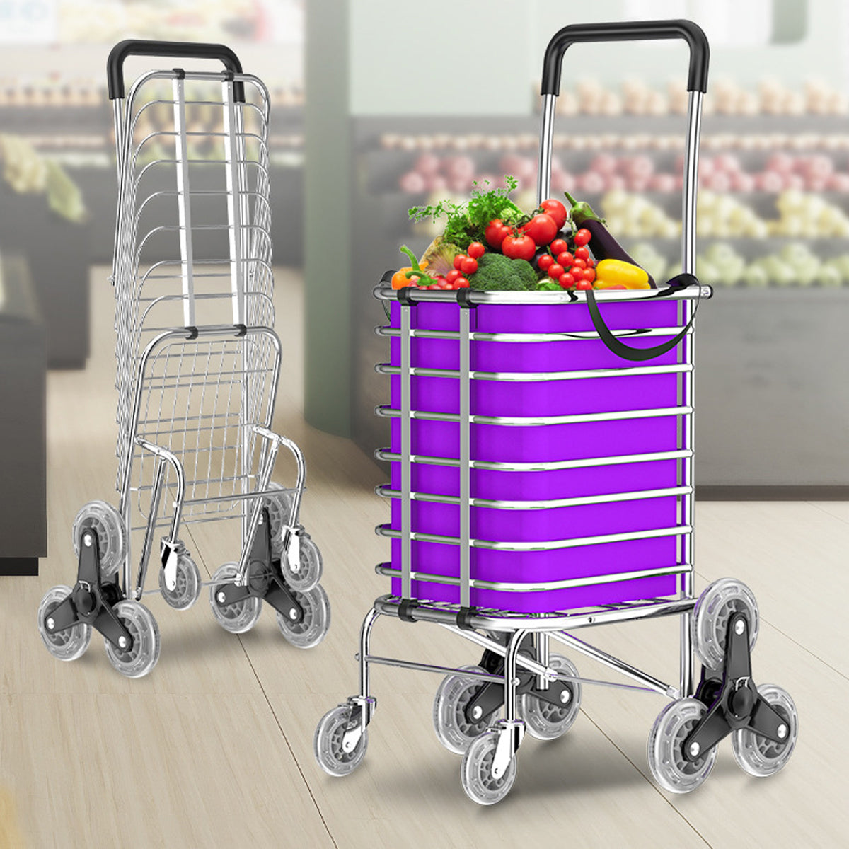 8-Wheel Folding Shopping Cart with Oxford Bag