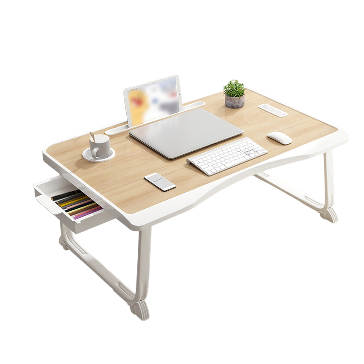 Folding Bed Desk Small Computer Table with Drawer for Study and Bedroom