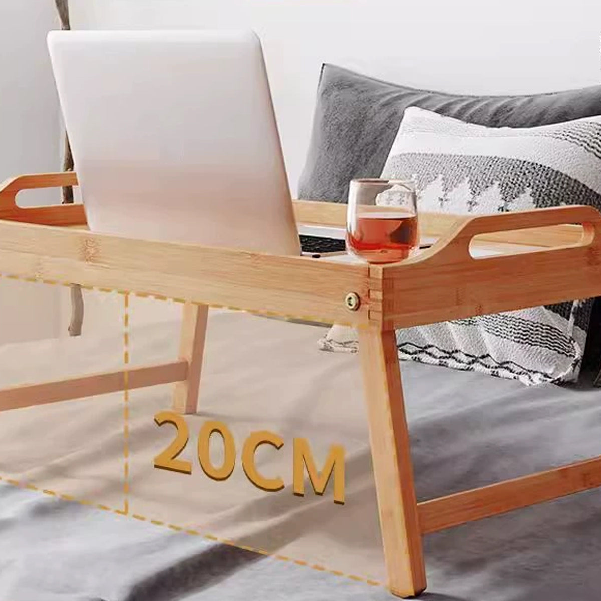 Folding Bamboo Bed Table Portable Laptop Desk with Card Slot