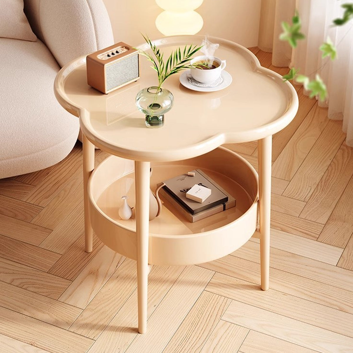 Double Layer Side Table Coffee Table with Clover Top for Break Room