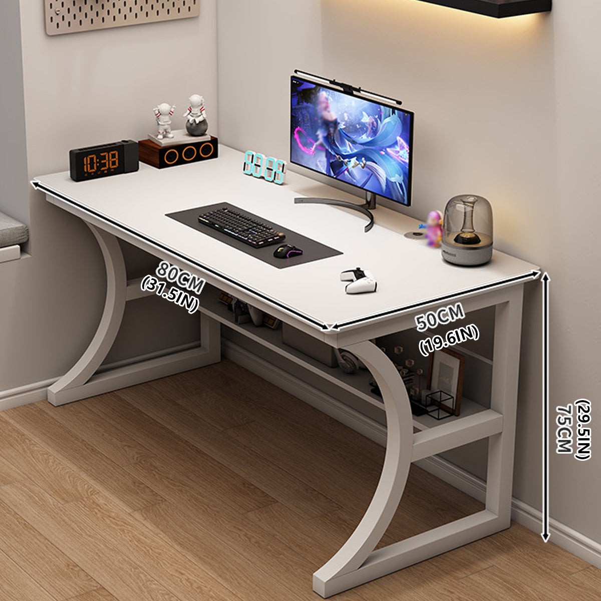 Desktop Computer Desk with Bookshelf and Sturdy Steel Frame for Home Office Study