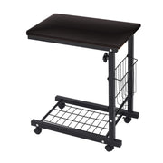 Mobile Adjustable Side Table with Storage Basket and Shelf