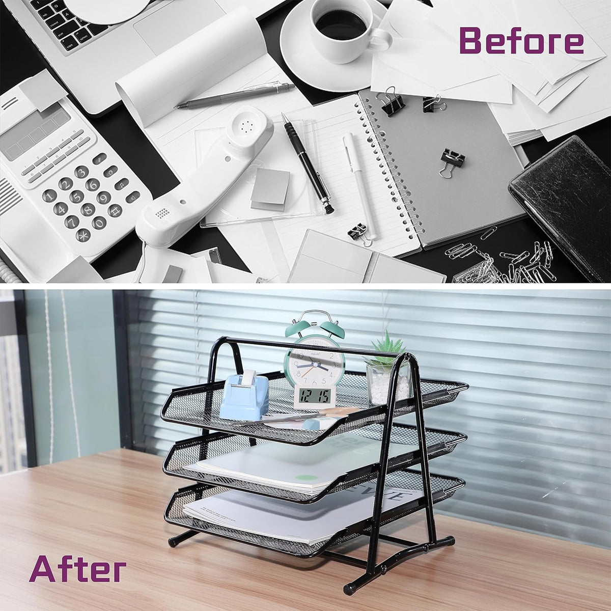 Metal Desktop File Holder Organizer with Multi Tiers