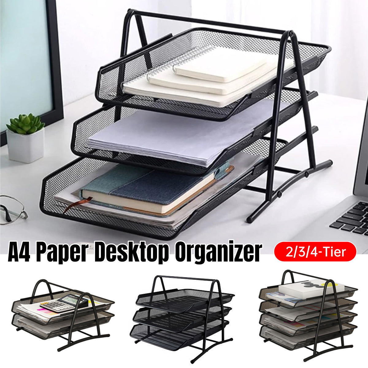 Metal Desktop File Holder Organizer with Multi Tiers