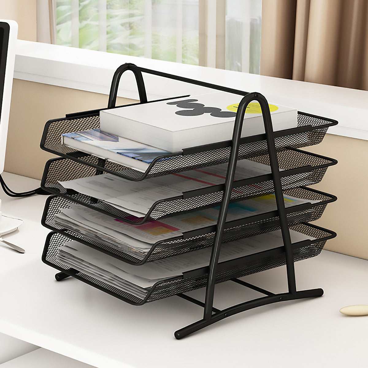 Metal Desktop File Holder Organizer with Multi Tiers