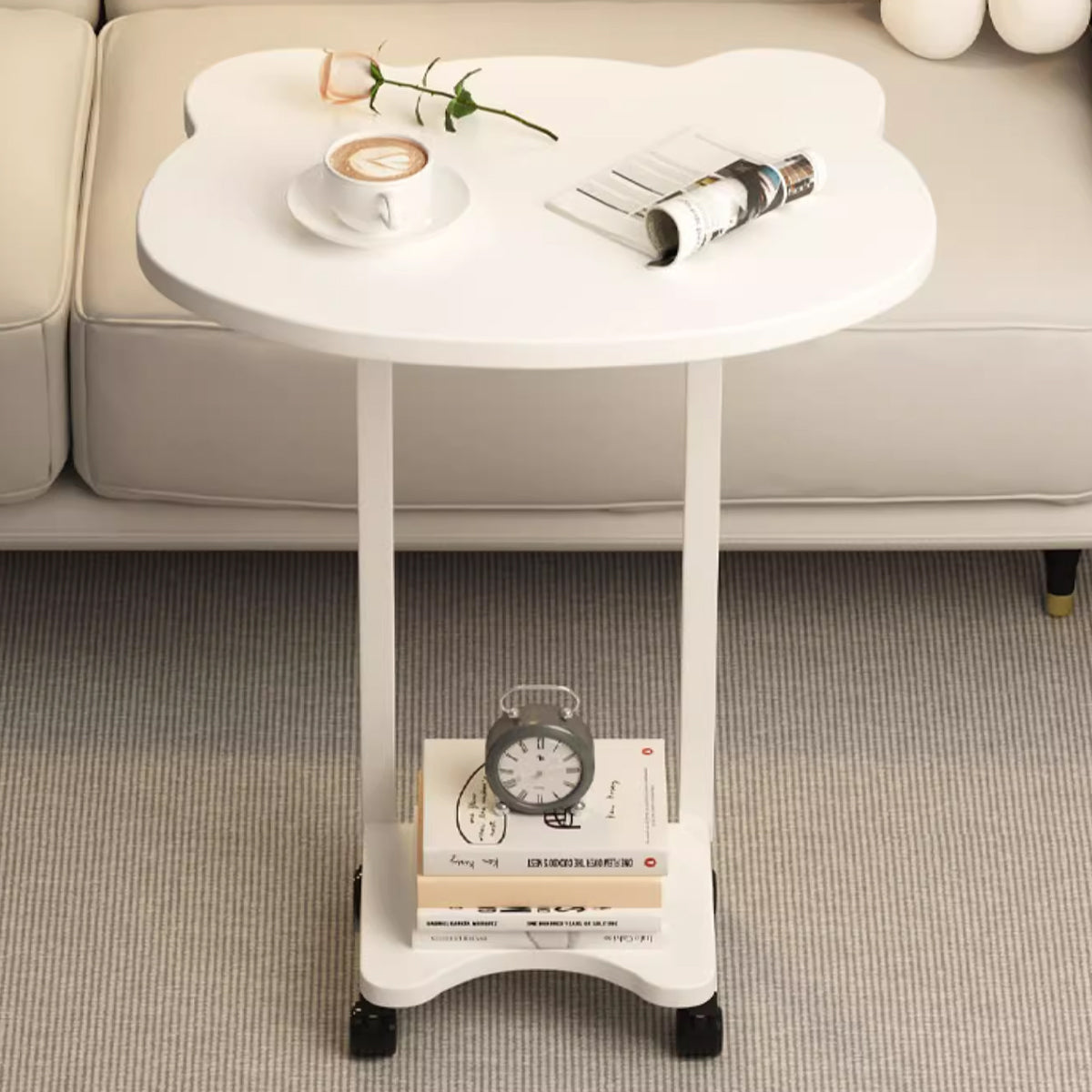 Moveable Side Table with Rolling Wheels for Sofa and Bedside