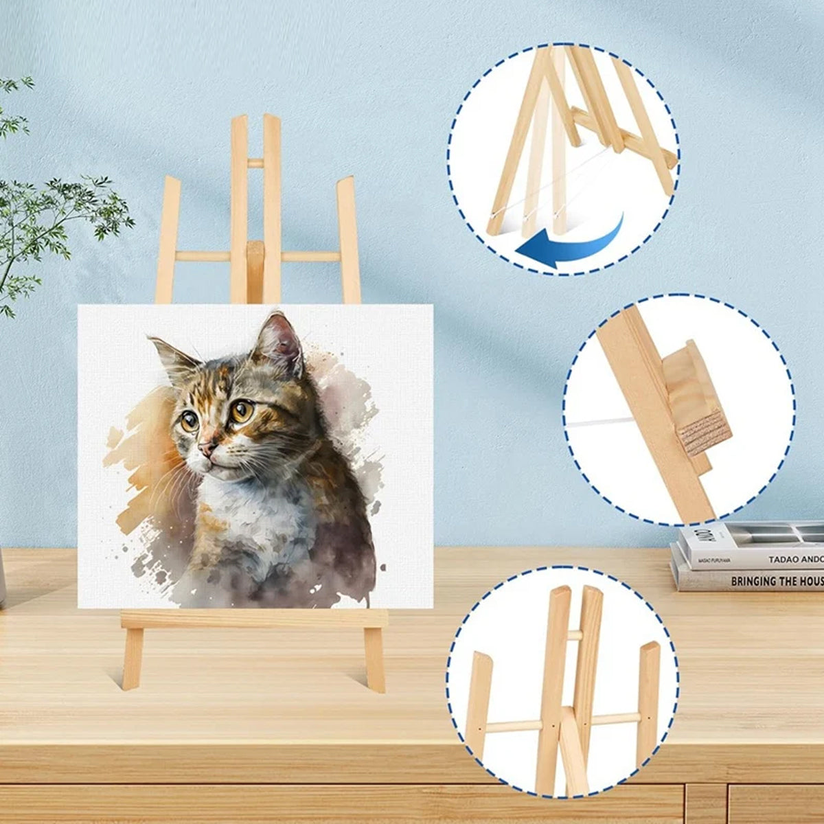 4 Pcs Mini Pine Wood Desktop Tripod Easel with Rope Support