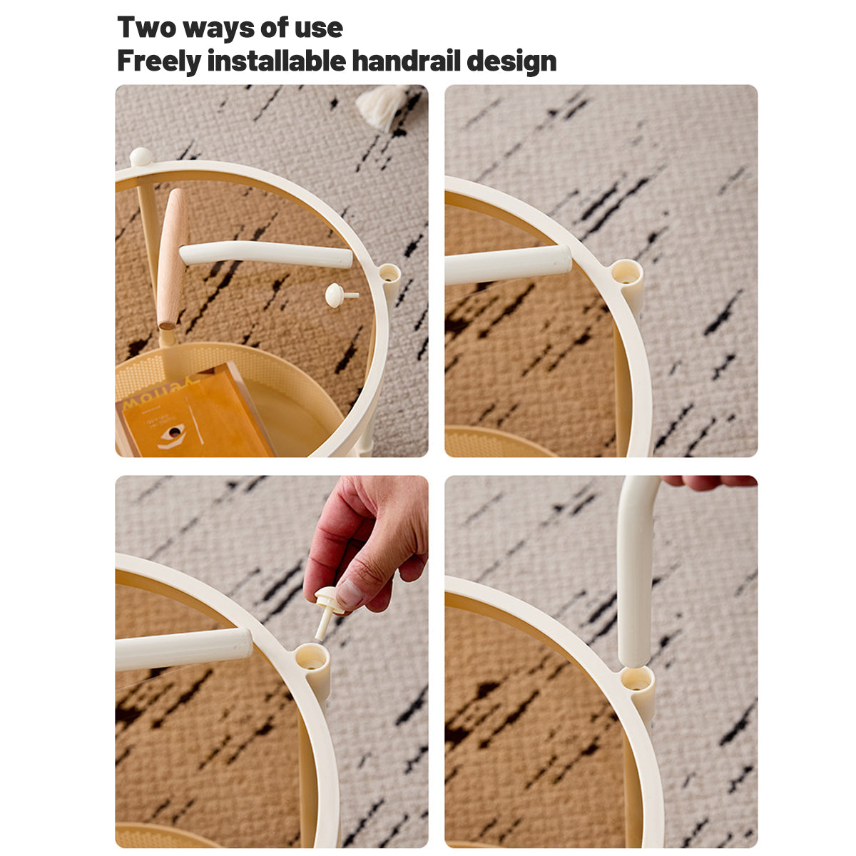 Movable Side Table with Rolling Caster Wheels 2 Tier Design