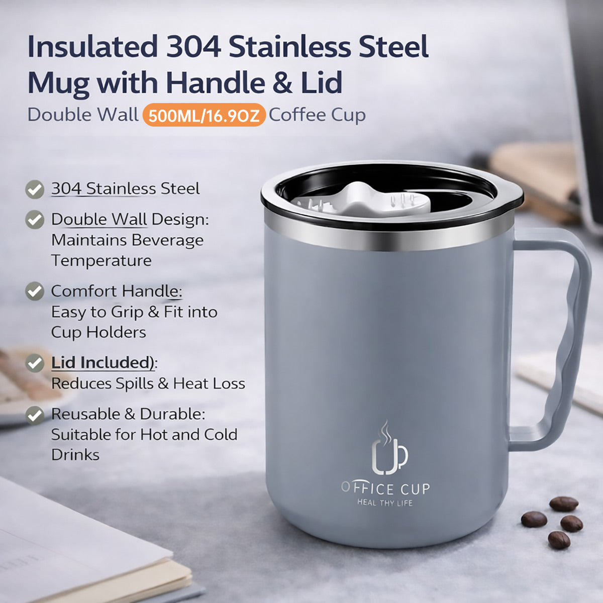 304 Stainless Steel Double Layer Mug with Scale