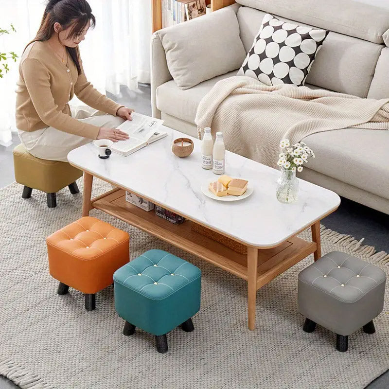 Small Wooden Stool with Scratch-Resistant Top