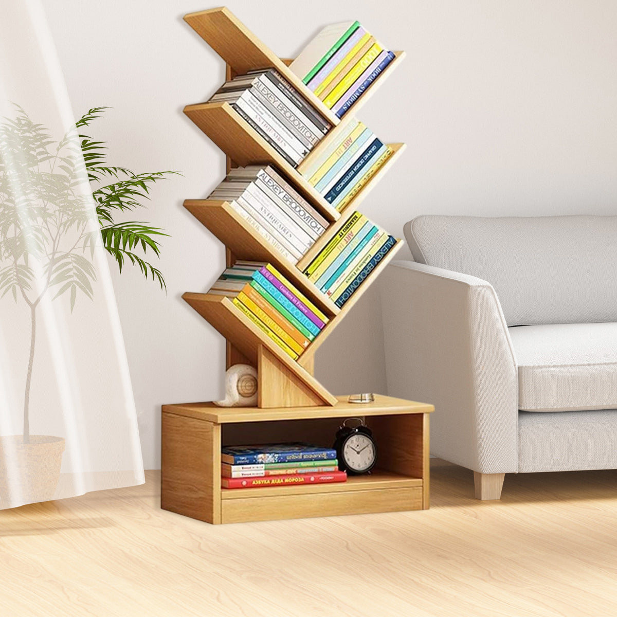 8-Shelf Tree Bookshelf with Modern Wood Design