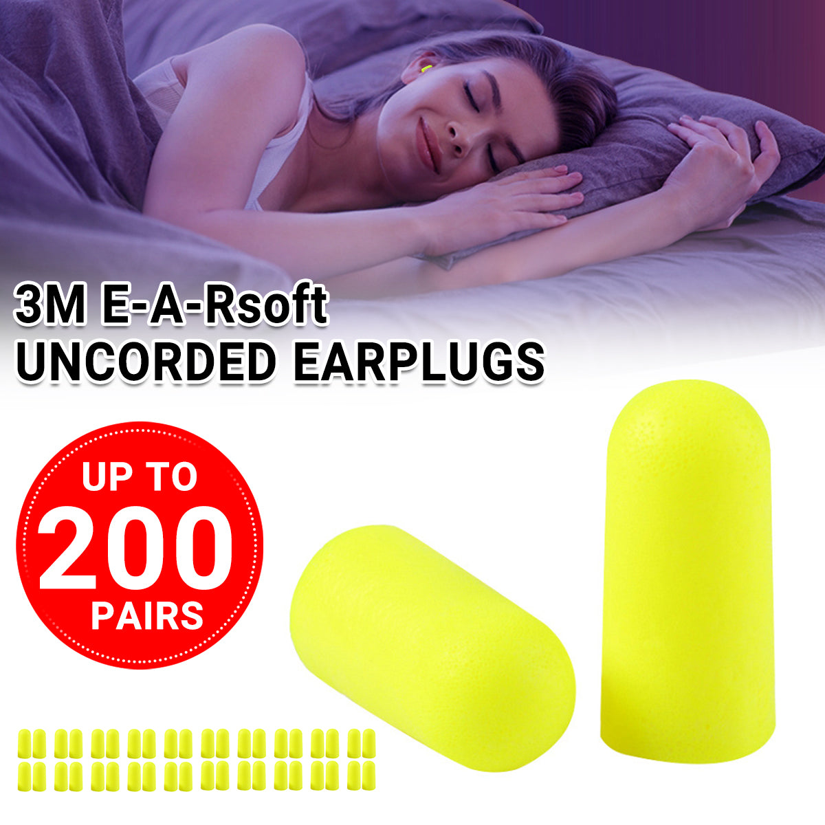 3M Foam Earplugs Yellow Moisture Resistant Soft Fit