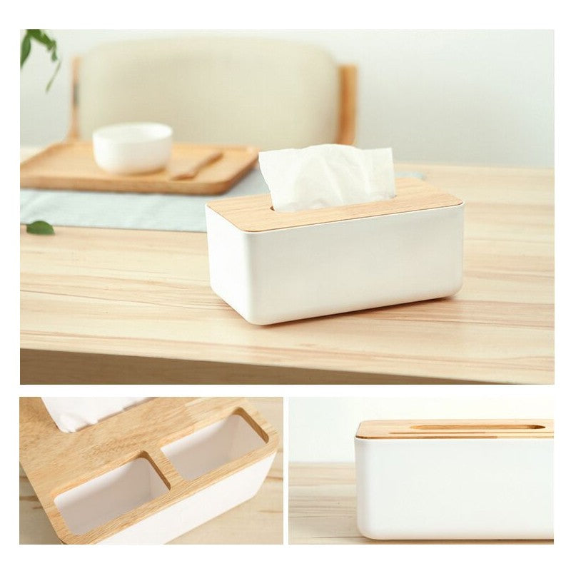 Tissue Box Holder Paper Storage Case with Wooden Cover