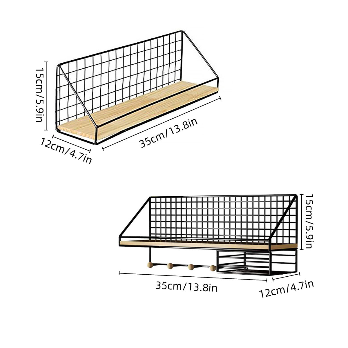 Wall Mounted Iron Storage Rack with Hooks and Tissue Holder