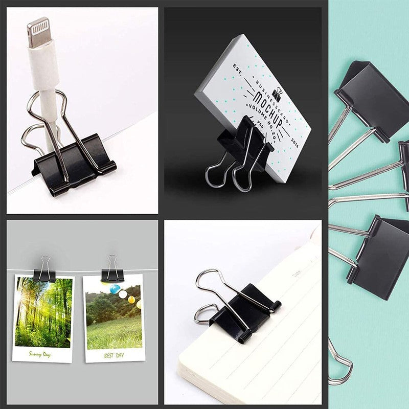 20 Pcs Bulldog Foldback Binder Clips Black Steel with Folding Arms