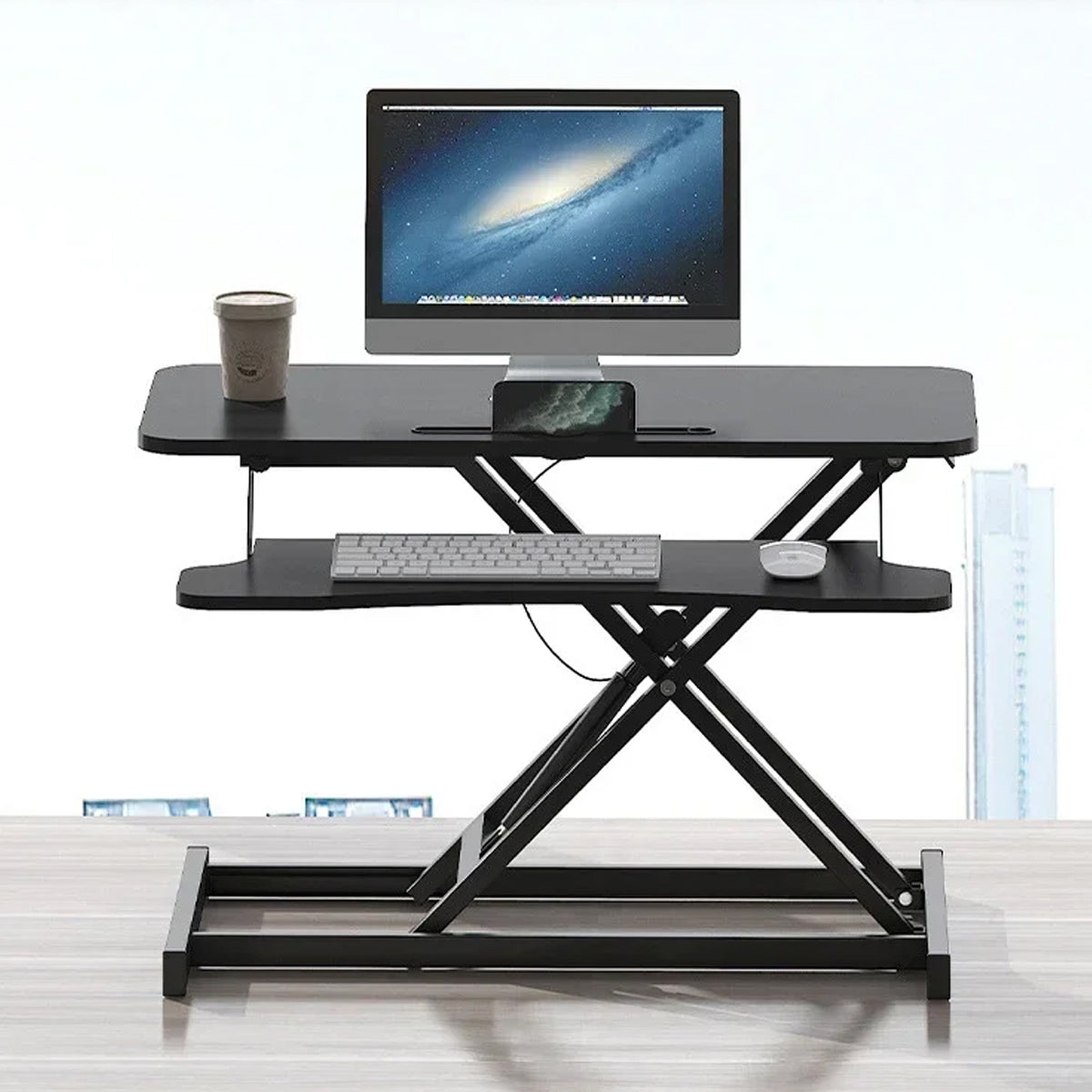Adjustable Desktop Elevator Stand with Pneumatic Lift Black