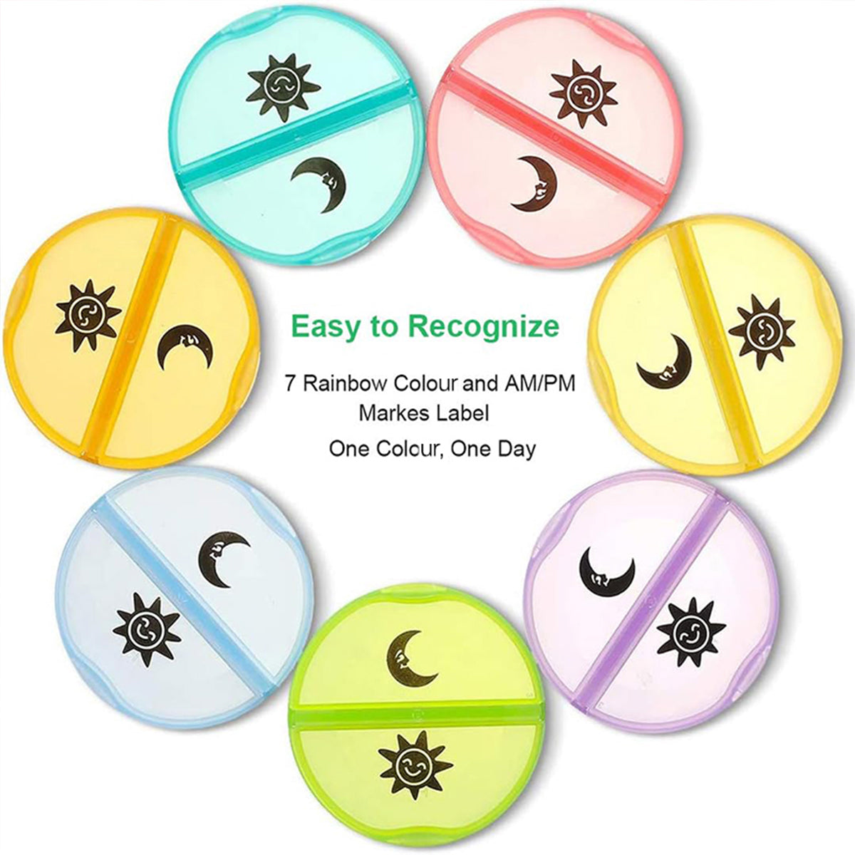 7 Day Round Mini Travel Pill Box Snap Closure