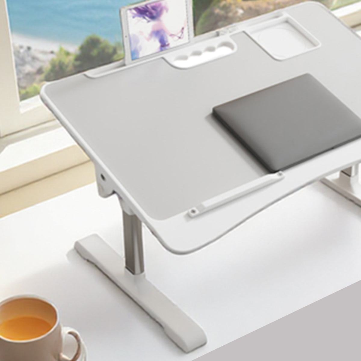 Adjustable Folding Overbed Desk with Tilt Top for Study Use