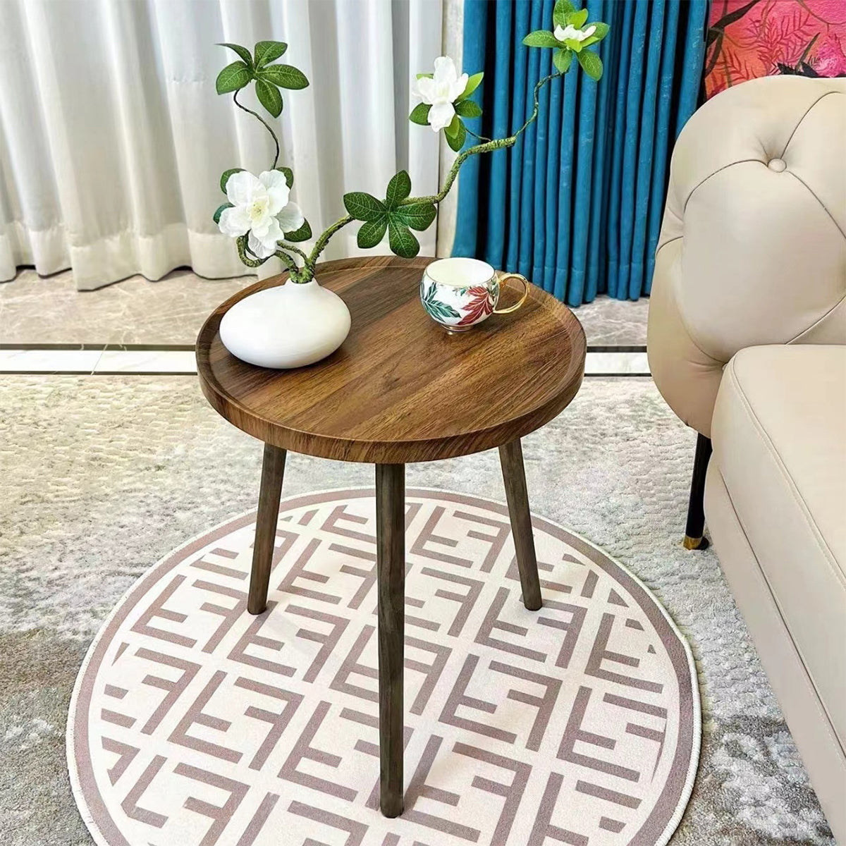 Small Round Coffee Table with Raised Edges